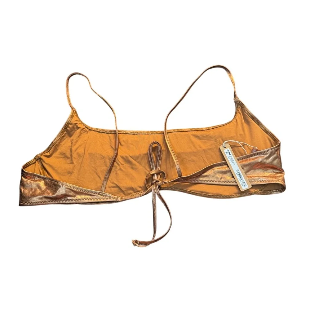 Skims Metallic Swim Micro‎ Scoop Bikini Top Penny Bronze NWT 3X